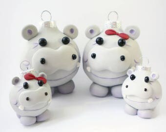 Hippo Family Christmas Ornaments / Set of FOUR