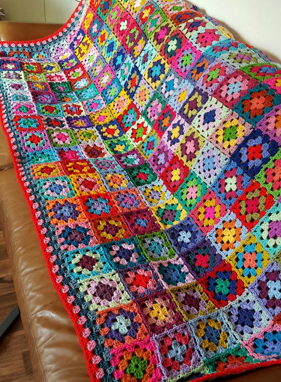 Mumbai Vivid GRANNY SQUARES Afghan BLANKET Jazzy