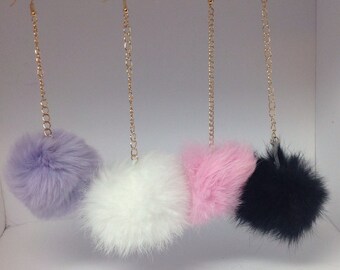 Pom Pom Earrings/Fur Pom Pom Puffs Earrings/Pom Pom/Black, Purple White, Pink /Fluffy Fur Dangle Puff