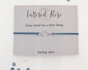 Cloud charm bracelet- sterling silver cloud cord bracelet with sliding clasp - Friendship jewellery - quote jewellery