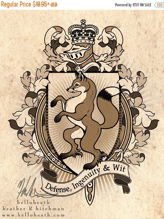SALE Fox Coat Of Arms Heraldry Art Print by HeatherHitchmanArt