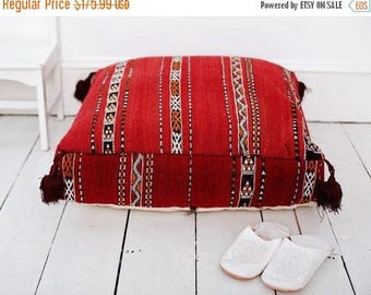 SPRING 30% OFF SALE /// 23''x23'' x 7'' Tribal Vintage Moroccan pouf, Red Berber pouffe, Floor cushion, Moroccan pouf, Floor pouf, Square Po