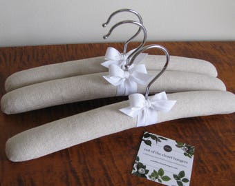 Baby Hangers, Linen Baby Hangers, Homespun Linen Hangers, Linen Baby Hanger Set, Children's Linen Hangers, Bebé Hanger Set, Organic Ribbon