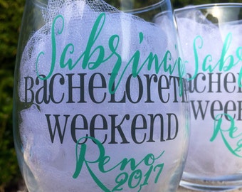 Set of 11, Bachelorette stemless wine glasses, bachelorette weekend, bachelorette glasses, bridesmaids glasses