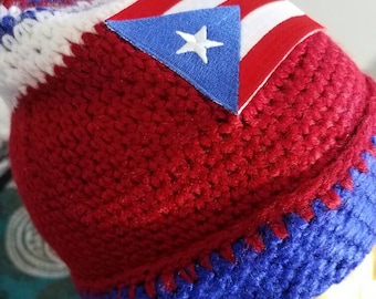 Puerto rico crochet hat, with logo.
