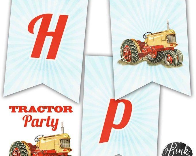Farm Tractor Happy Birthday Banner, Farm Party, Tractor Party, Instant Download, Print Your Own