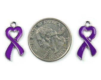 Enamel Purple Heart Ribbon Charms Set of 4