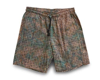 Mens Festival Short, Boyfriend Gift, Mens Shorts Batik, Brown Mens Festivalwear, Cotton Short Elastic Waist