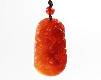 Red Agate Fortune Dragon Amulet Pendant 41mm*22mm T3334