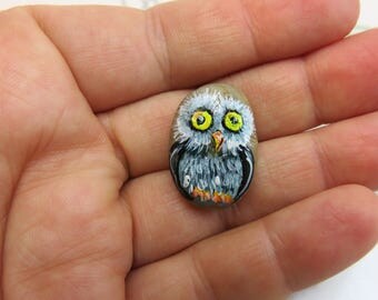Mini owl pet rock Painted Rock animal painted stone Original art acrylic painting gift for owl lover