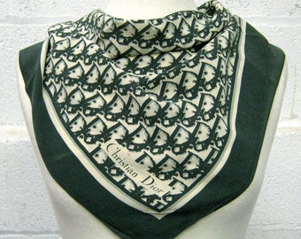 Original Vintage Green/Cream Christian Dior Scarf