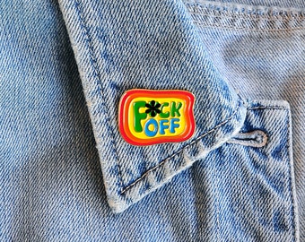Enamel Pin F*ck Off Rainbow Lapel Pin 70s Groovy Hand Lettering Gifts under 10