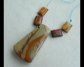 Multi Color Picasso Jasper Pendant Bead Set,Necklace,51x29x12mm,14x10x6mm,39.3g(e0172)