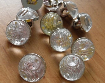 16 Silver and Clear Headlight Small Shank Buttons Size 1/2"