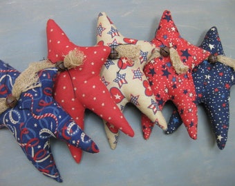 Primitive Americana Star Bowl Fillers- 5 Grungy Fabric Stuffed Stars - Primitive July 4th Decor - Patriotic Bowl Filler - Americana Decor