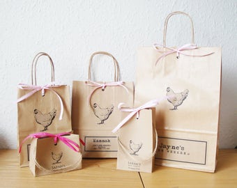 Hen party bag LARGE 22.5cm x 31.5cm x 10cm personalised brown paper gift bag with hen print GLUED on