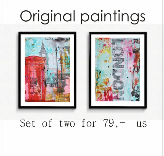 Painting set of two Abstract painting by jolinaanthony on Etsy