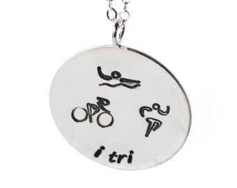 Triathlon Necklace, Sterling Silver i tri necklace engraved triathlon necklace custom race necklace swim bike run necklace triathlon jewelry