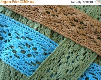 Set of 6 Green Chevron Crochet Lace Fabric Top (S,M,L)