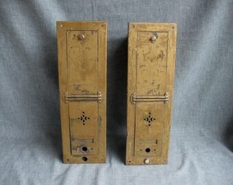 2 Vintage Metal Apartment Mail Boxes Doorbells Slotted Industrial Steampunk