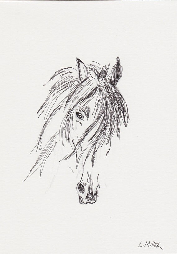 Friesian Horse SketchHorse Pen and Ink Drawing 5x7 Equine