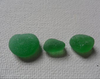 3 lovely little spring green sea glass - Very pretty English beach find pieces
