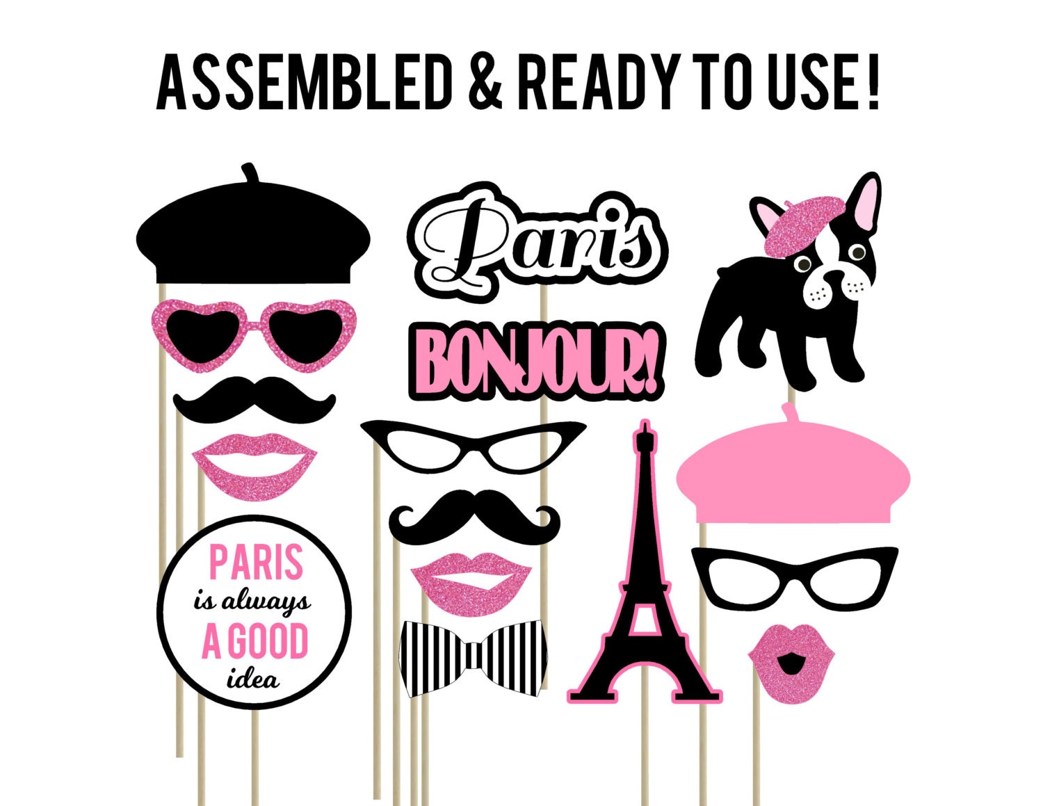 Paris Photo Booth Props . Parisian Photo Booth Props . Pink