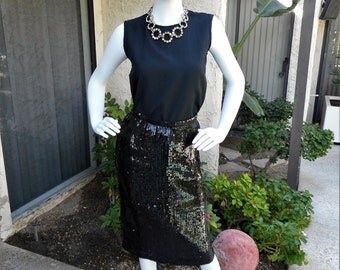 Vintage 1960's Black Sequin Pencil Skirt - Size 8