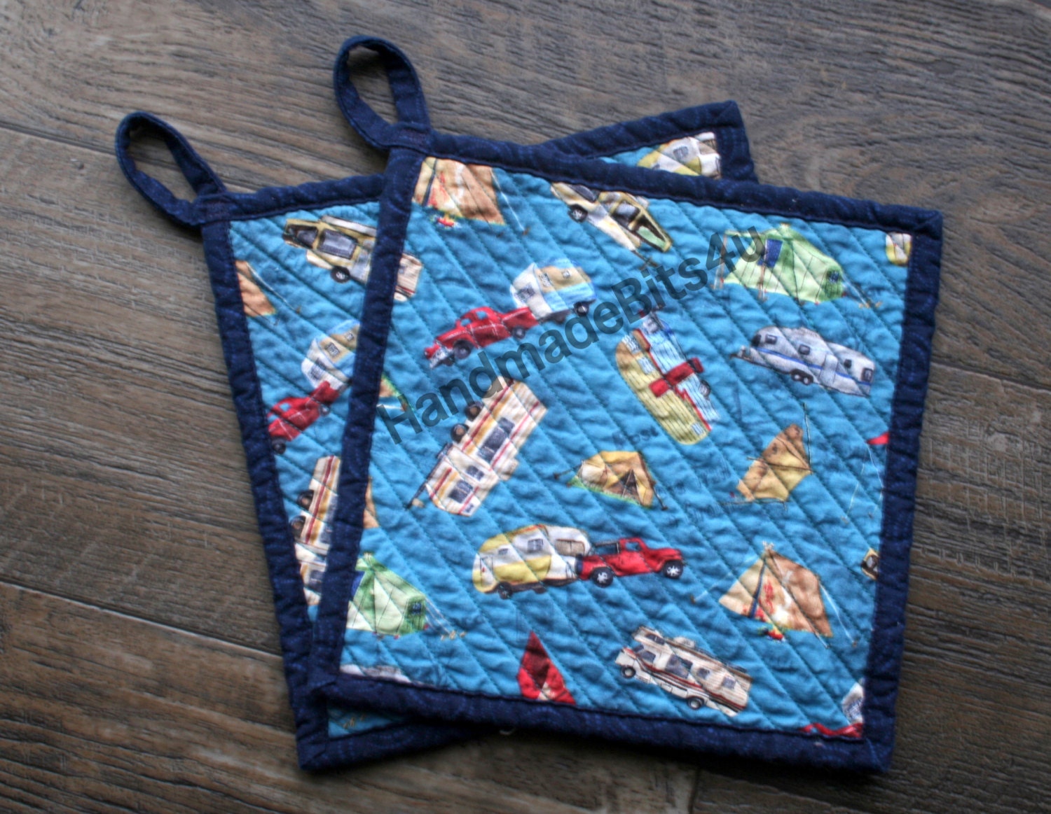 RV Camper Camping Potholders Pot Holders Hand Chenilled Back