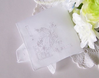 Wedding Hanky Bride's Handkerchief in White with Embroidered Butterfly Design, Something Old Heirloom Quality, Shower Gift for Happy Tears