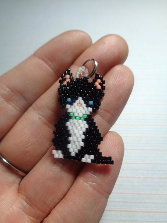Black cat charm beaded cat cat keychain beaded keychain