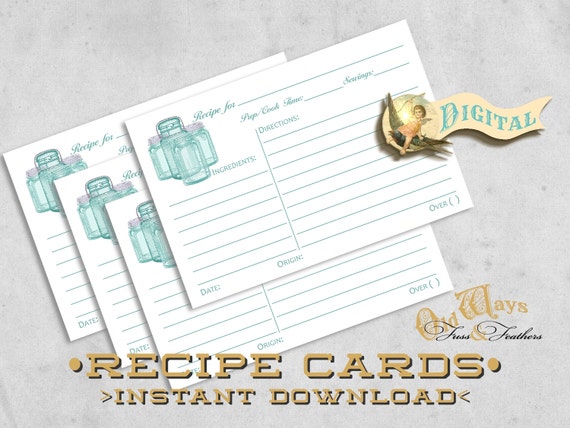 Printable Mason Jar Recipe Cards Vintage Canning Jar DIY 4x6