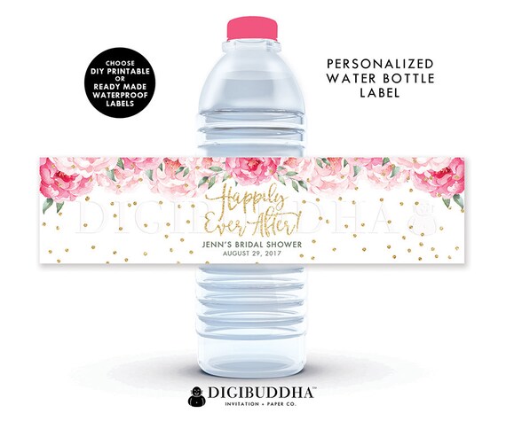 Floral Bridal Shower Water Bottle Label Water Bottle Label Custom Labels Custom Happily Ever