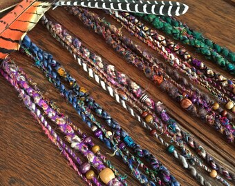 Dreadlock Extensions Clip//Multi strand Silk and Wool Hair Wrap//Boho Dreads//Feather Hair Extensions, Faux Dreadlocks, Feather Hair Clip