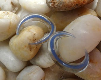 Glass Horse shoe, Half Moon Ear Plug Stretcher Earring Body Piercing Jewelry 2G,4G,6G,8G,10G,12G,14G, Light Blue, Pink, White AP-222