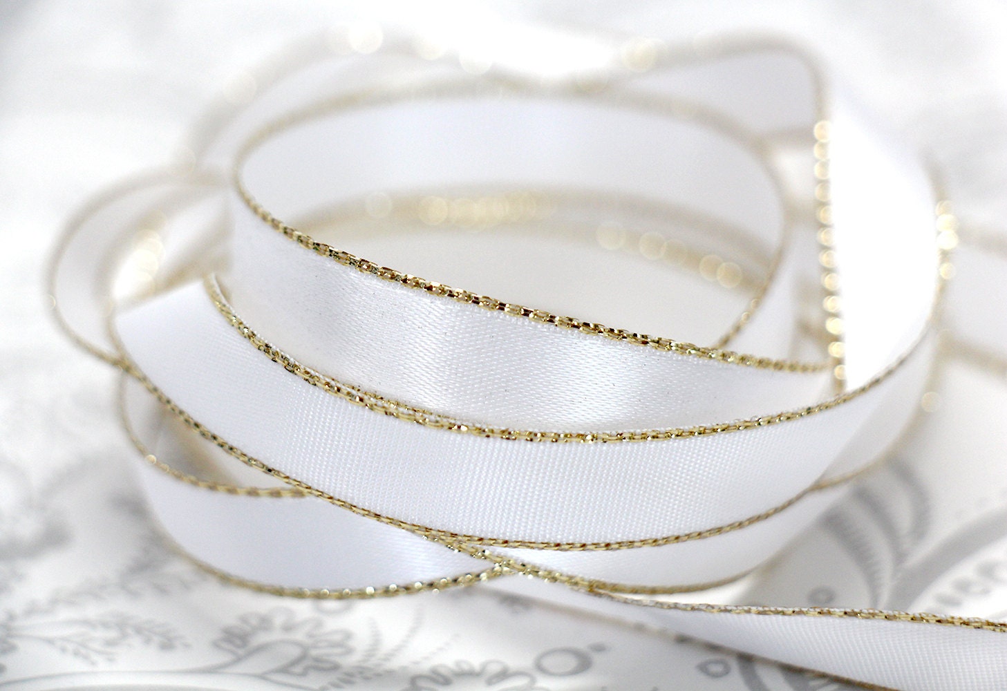 Gold Edged White Satin Ribbon Inch Yards Mm From Thebluesewingmachine On Etsy Studio