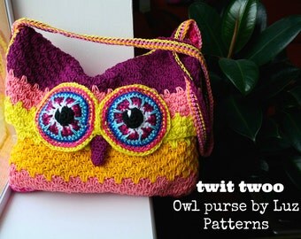 Owl pattern, crochet owl purse pattern, crochet color bag pattern, boho crochet purse pattern 254 Instant Download