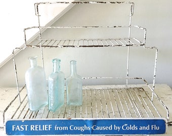 Vintage Metal Rack Store Display Industrial Cough and Cold Medicine