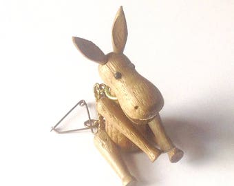 Vintage Zoo Line wood Donkey with metal ring and pin matchbox