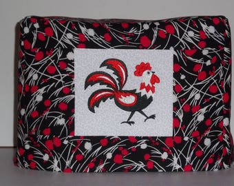 Two Slice Toaster Cover, Black and Red Rooster , Quilted Toaster Cover