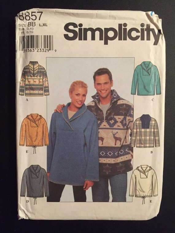 Simplicity 90s Sewing Pattern 8857 Misses, Mens & Teens Knitted Top Size L and XL