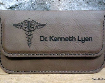 Personalized Business Card Case, Leatherette Business Card Holder, Engraved Business Card Case, Custom Business Card Case