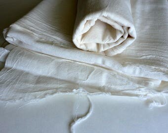 2 Vintage Flour Sack Dish Towels Unhemmed 37" x 33" Quilting Crafts Tea Towel Fabric Natural Muslin 100% Cotton White Embroider Unfinished
