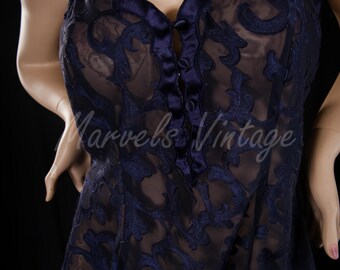 Vintage Victoria's Secret Teddy Lingerie Dark Purple Sheer Burnout Fabric Size Large