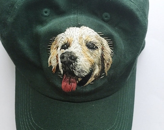Custom pet portrait, embroidered hat, personalized thread painting, baseball cap