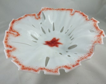 White with red glass 'sea flower' bowl/sculpture