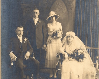 Photo of Circa 1920 Wedding Party Bride Groom