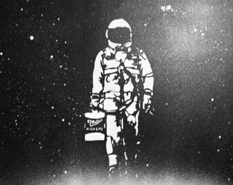 BadAsstronaut - Spray Paint Stencil Graffiti Art Canvas + Vinyl - Astronaut Badass Spaceman Miller High Life