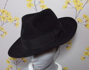 40s 50s Style Mens Fedora Hat Black Felt Hat Size 57 or 7 Medium Size Mens Hat Christy's London