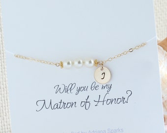 Maid of Honor Wedding Gift, Maid of Honor Personalized Gift, Initial & Pearl Bracelet, Maid of Honor Gift Sister, Bridesmaid Bracelet